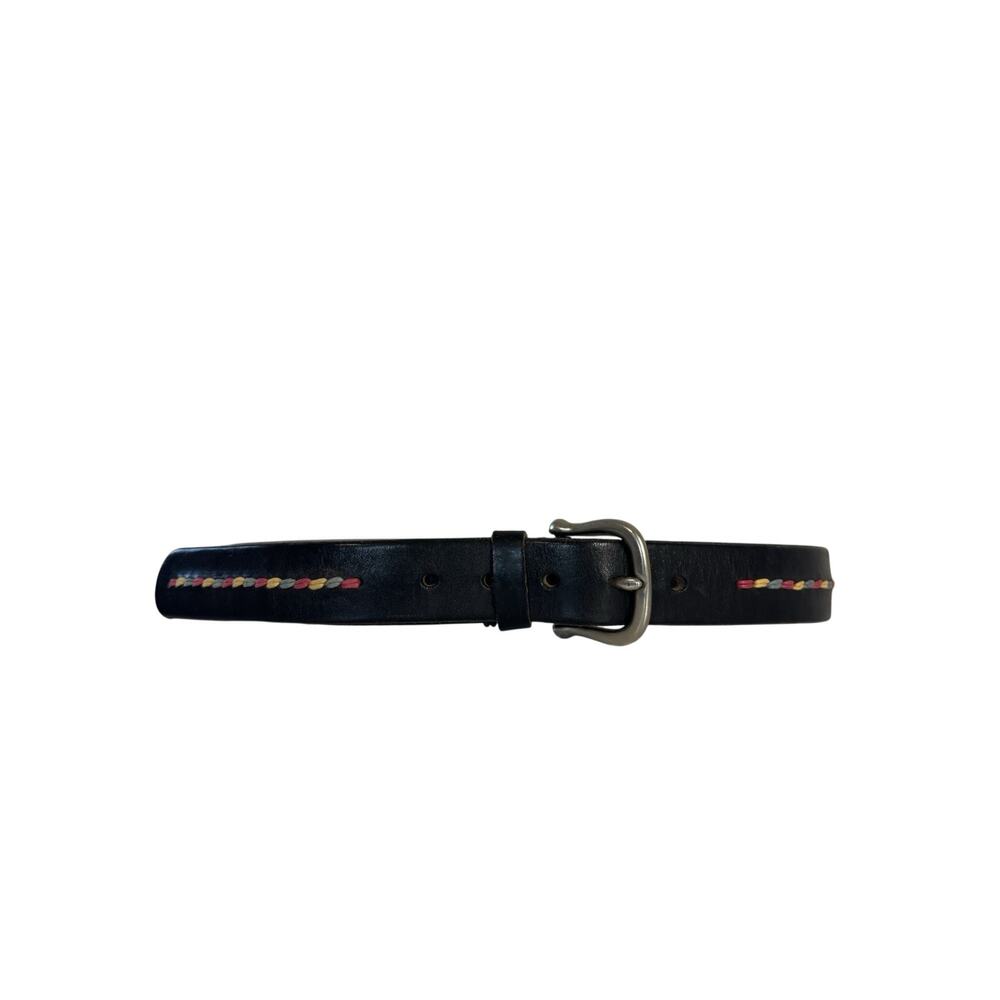 Vtg 90s GAP Black Leather Whipstitch Embroidered Belt 34 Western